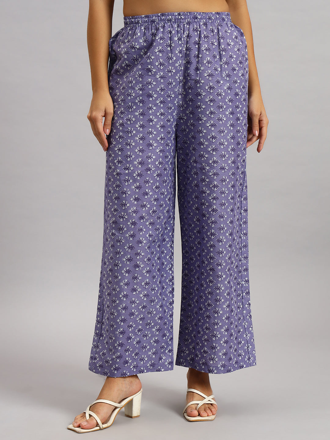 Lavender Printed Cotton Kurti & Palazzo Set