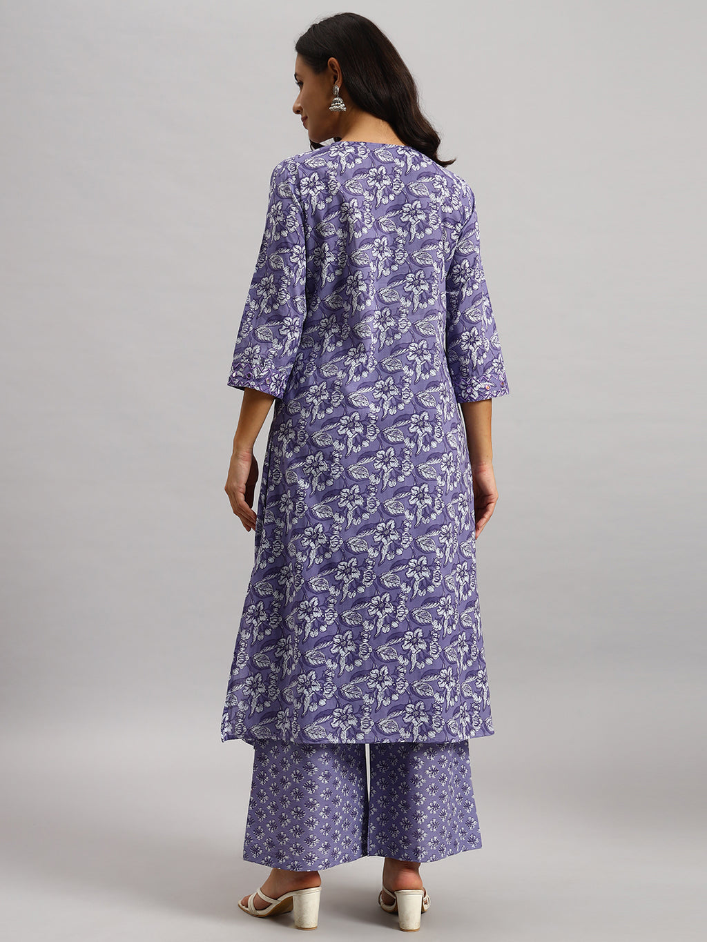 Lavender Printed Cotton Kurti & Palazzo Set