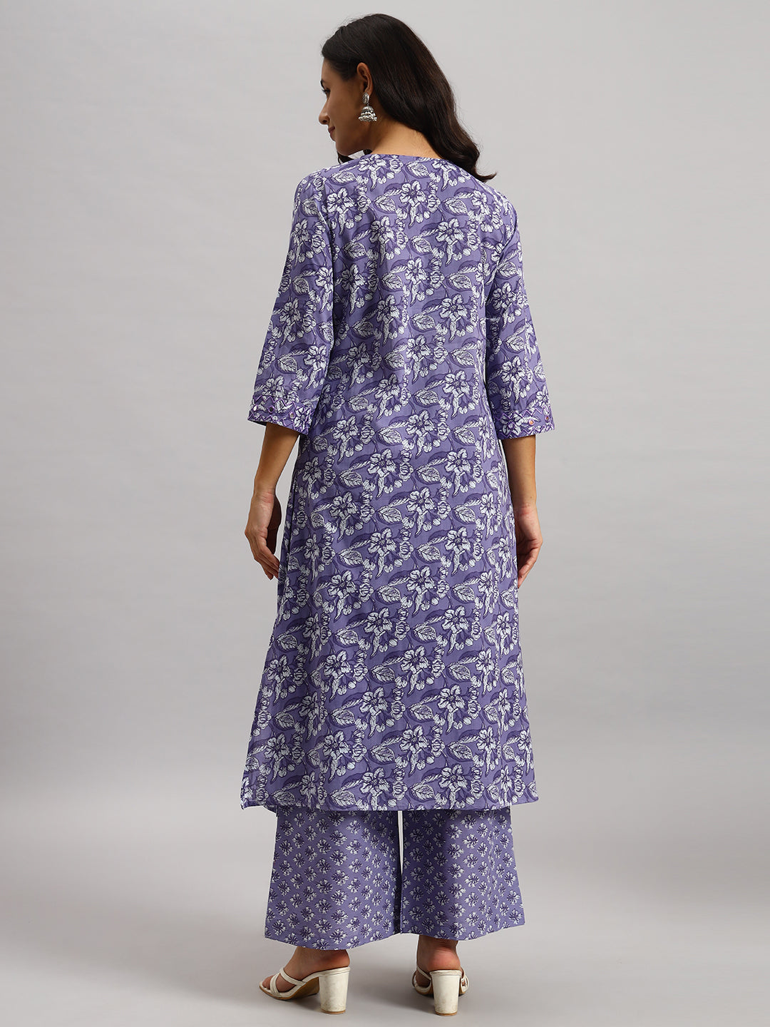 Lavender Printed Cotton Kurti & Palazzo Set