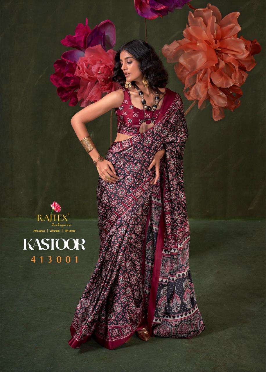 Maroon Ajrakh - Satin Crepe Saree with Modern Touch Blouse