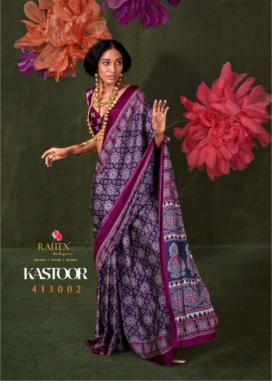Lavender Ajrakh - Satin Crepe Saree with Modern Touch Blouse