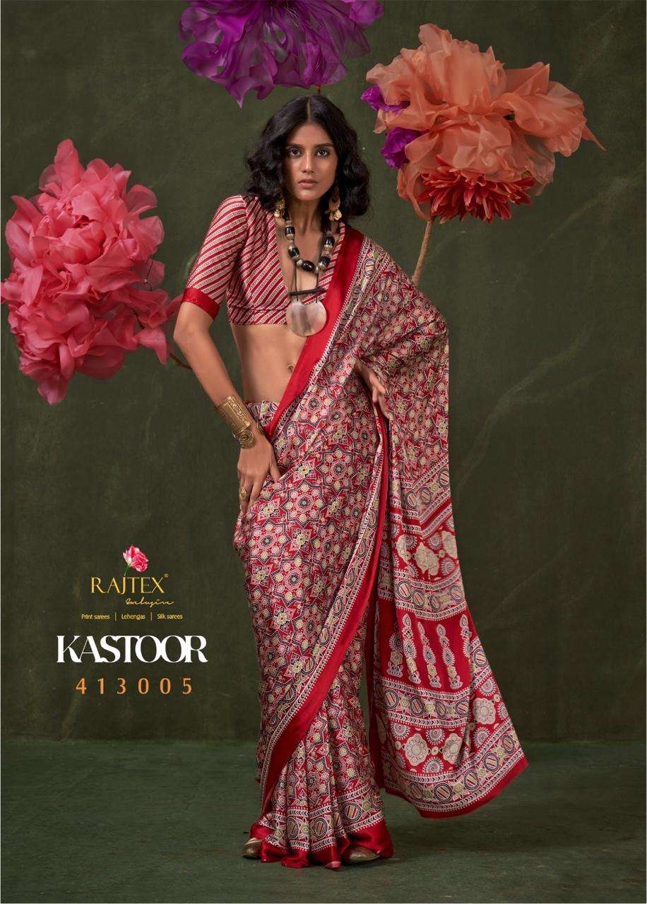 Red Peinted Ajrakh - Satin Crepe Saree with Modern Touch Blouse