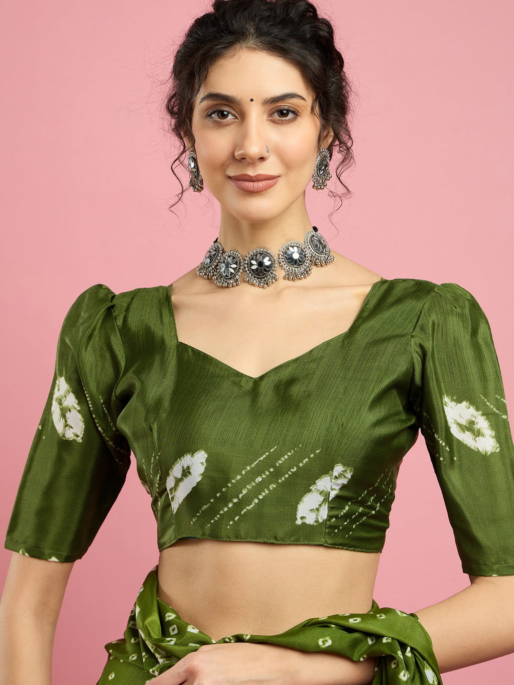 Jaipur Bandhni -Parrot Green Crepe silk saree