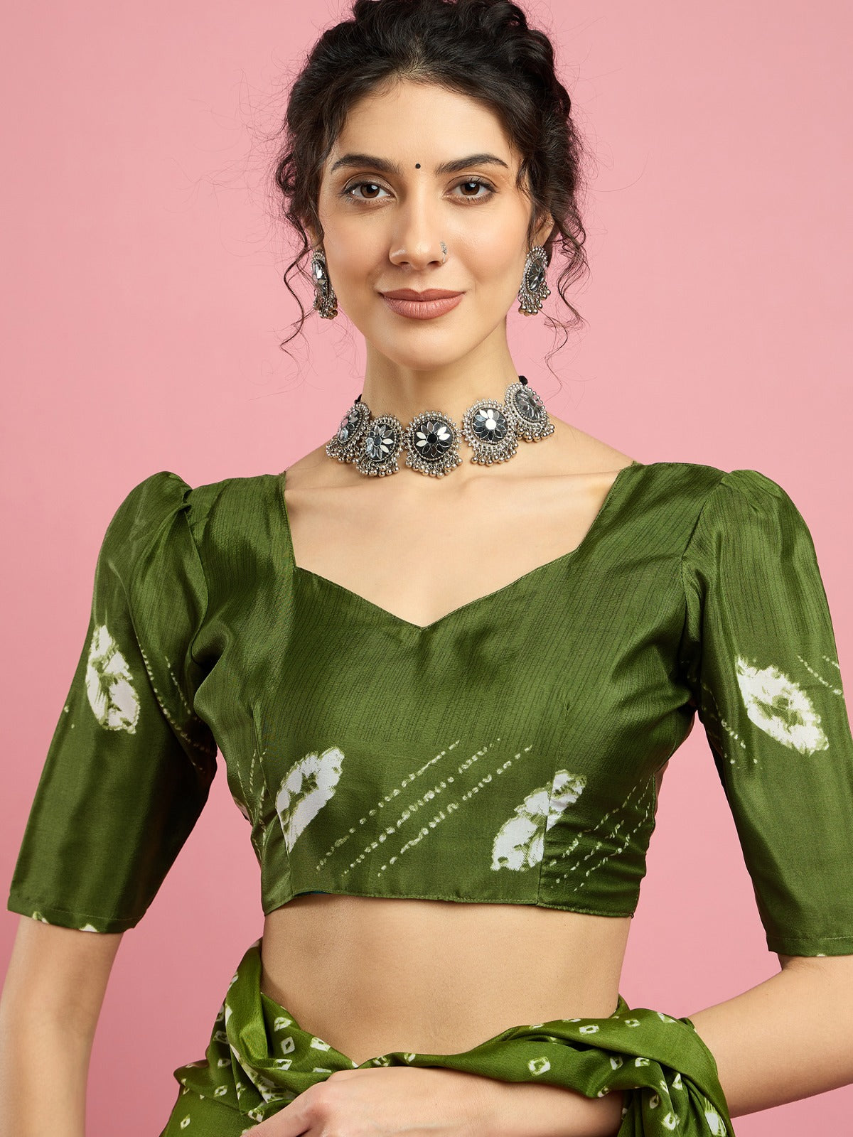 Jaipur Bandhni -Parrot Green Crepe silk saree