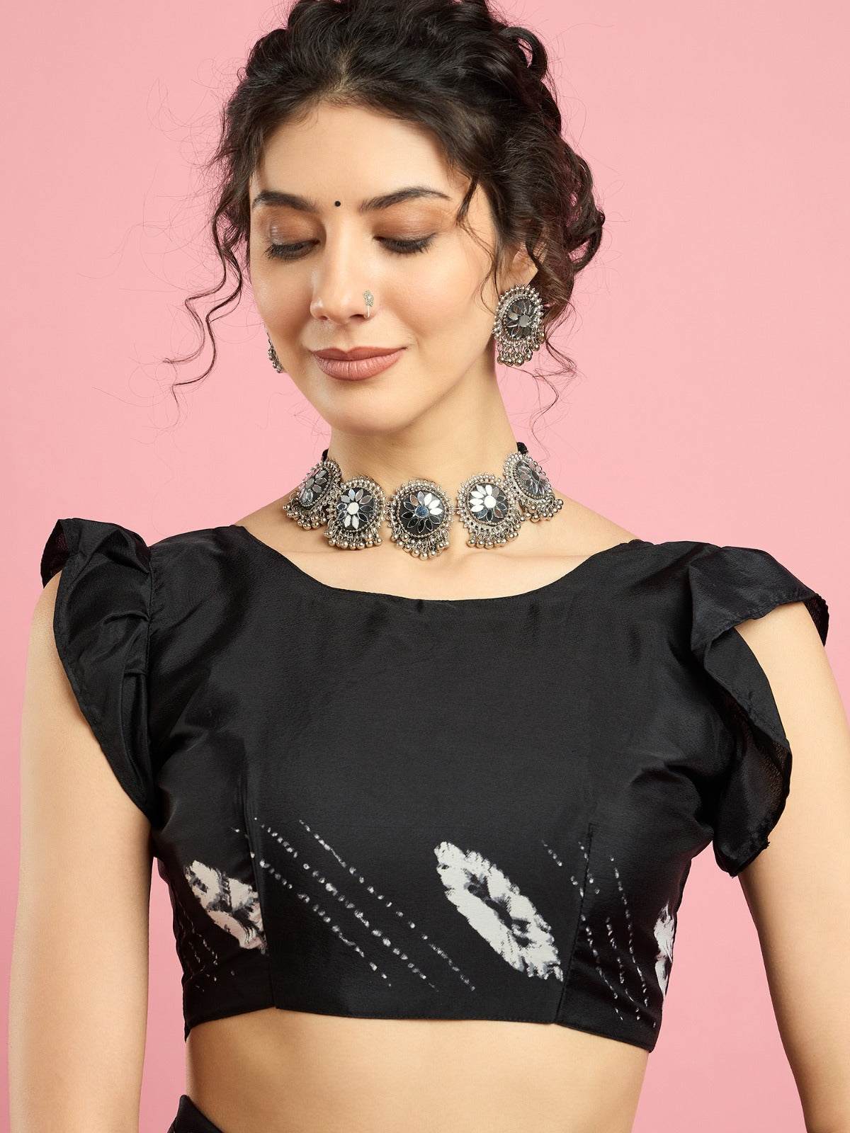 Bright Black -Jaipuri Bandhani Design -Crepe silk Saree