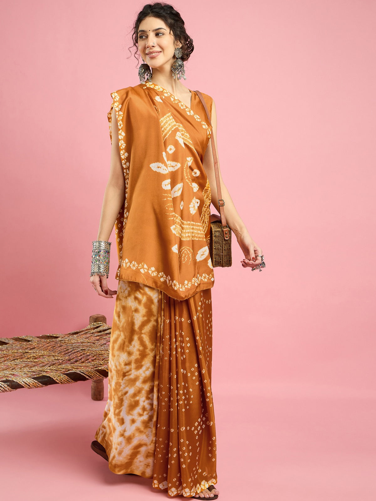 Sunshine Mustard Yellow -Bandhni Crepe silk saree