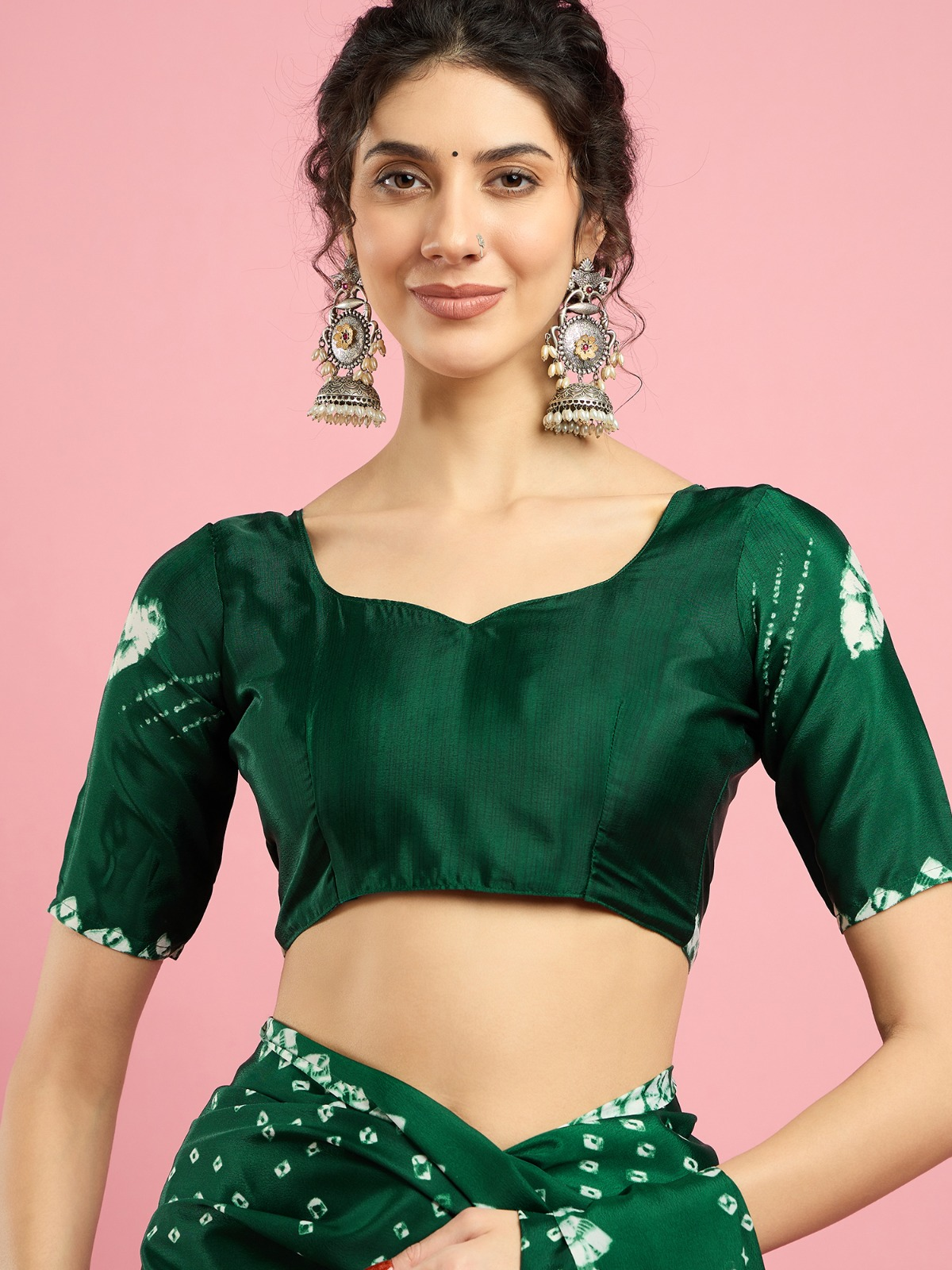 Green Bandhani print -crepe silk saree