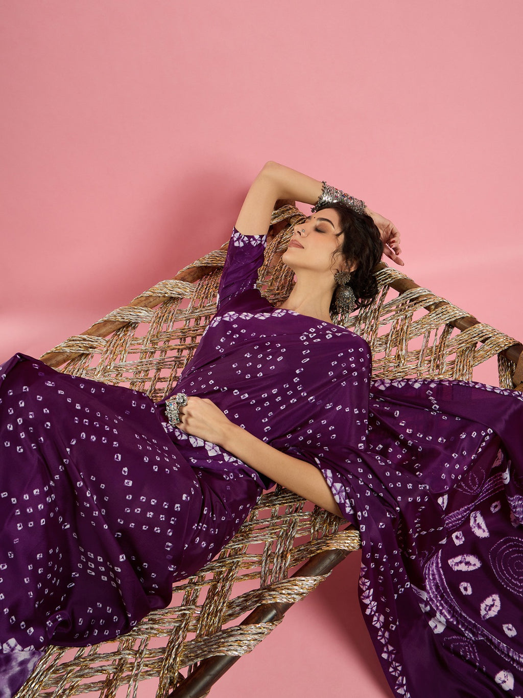 Vibrant Purple -Jaipuri Bandhani design -Crepe Silk Saree