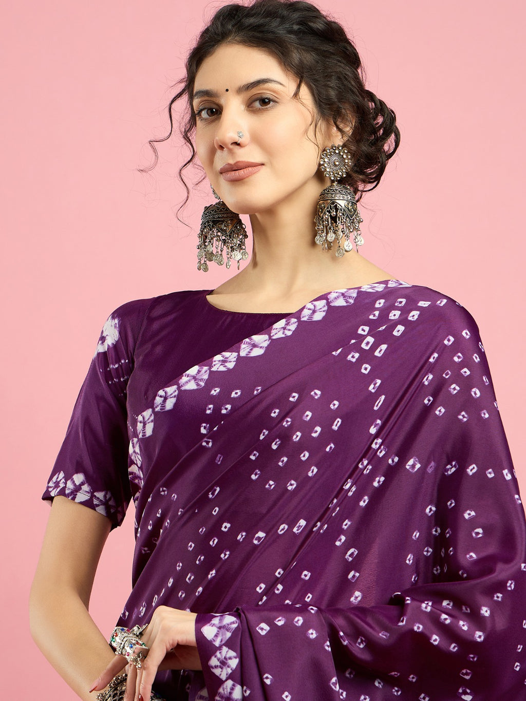 Vibrant Purple -Jaipuri Bandhani design -Crepe Silk Saree
