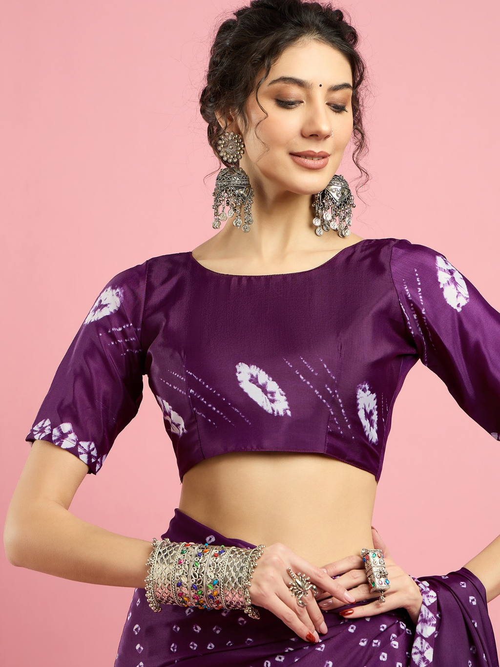 Vibrant Purple -Jaipuri Bandhani design -Crepe Silk Saree