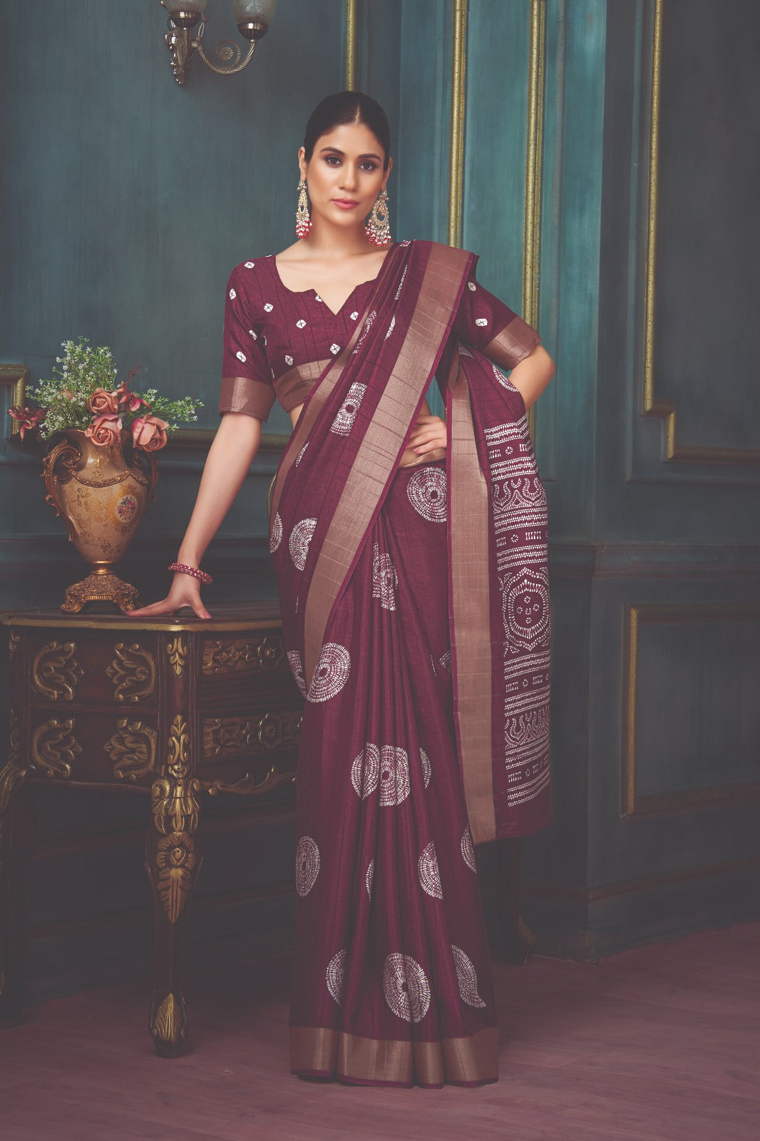 Maroon Color Art Silk saree with Zari work