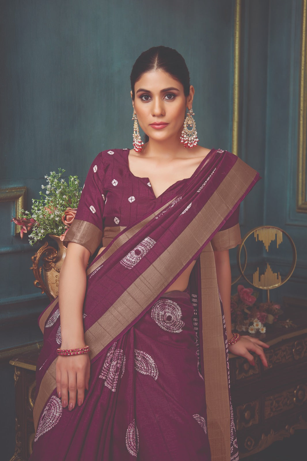 Maroon Color Art Silk saree with Zari work