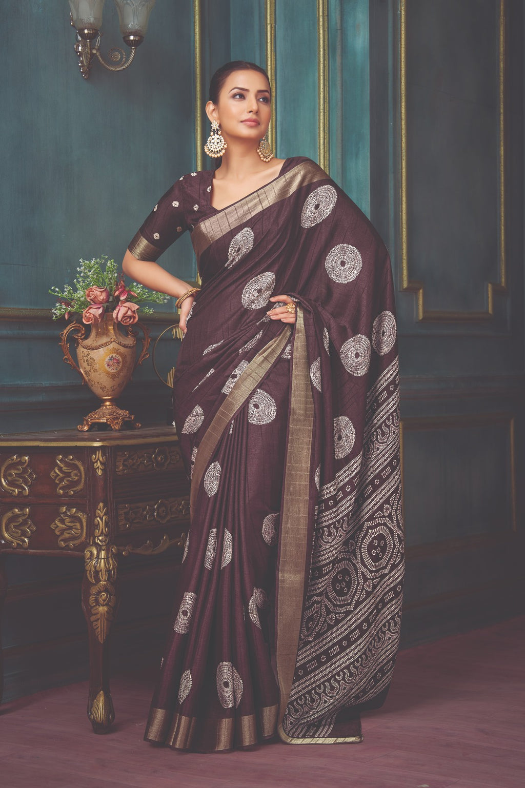 Dark Brown Art Slk Saree