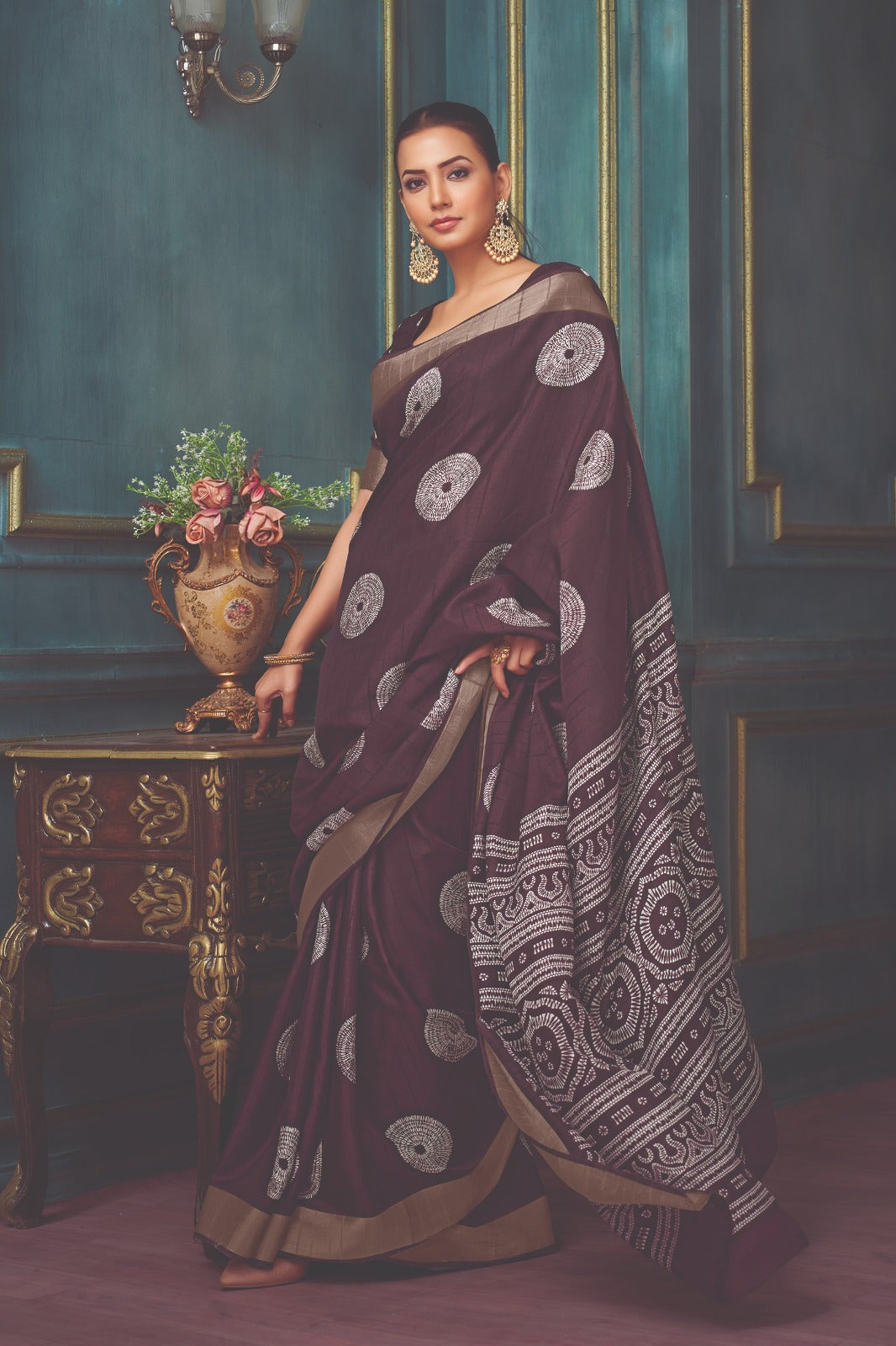 Dark Brown Art Slk Saree