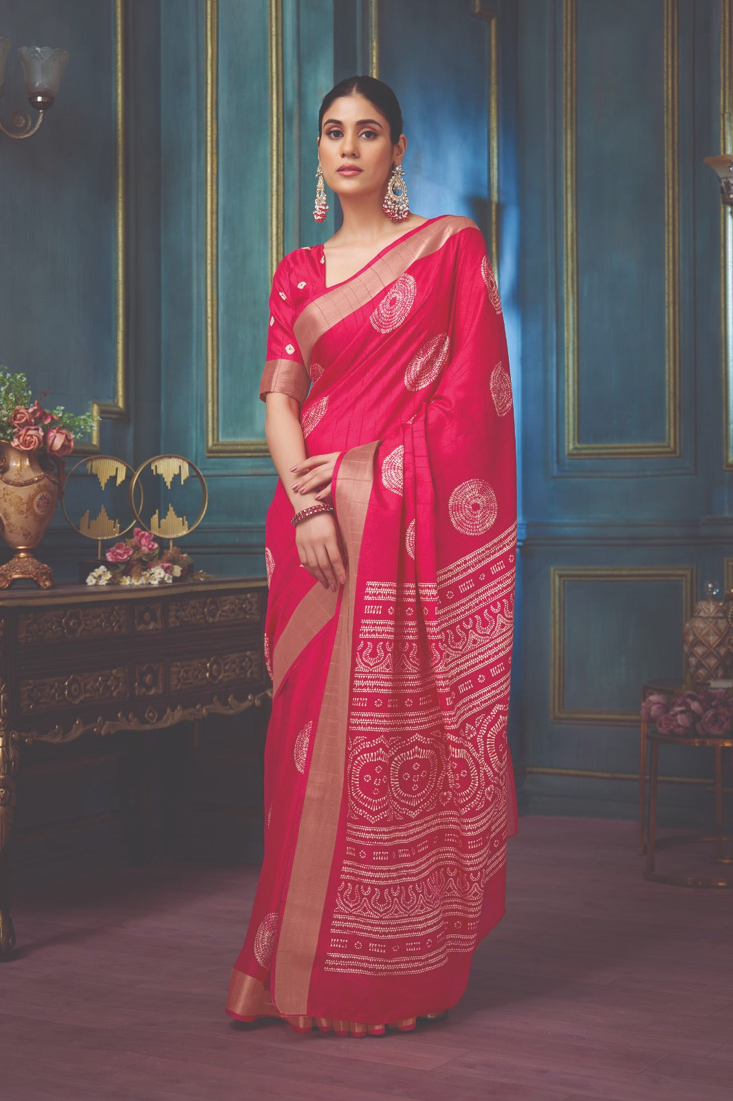 Rani Pink Color Zari Woven Art Silk Saree