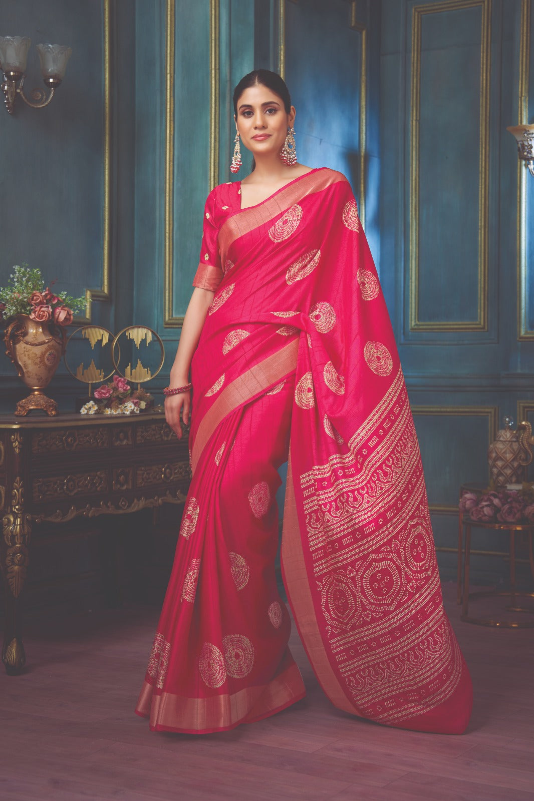 Rani Pink Color Zari Woven Art Silk Saree
