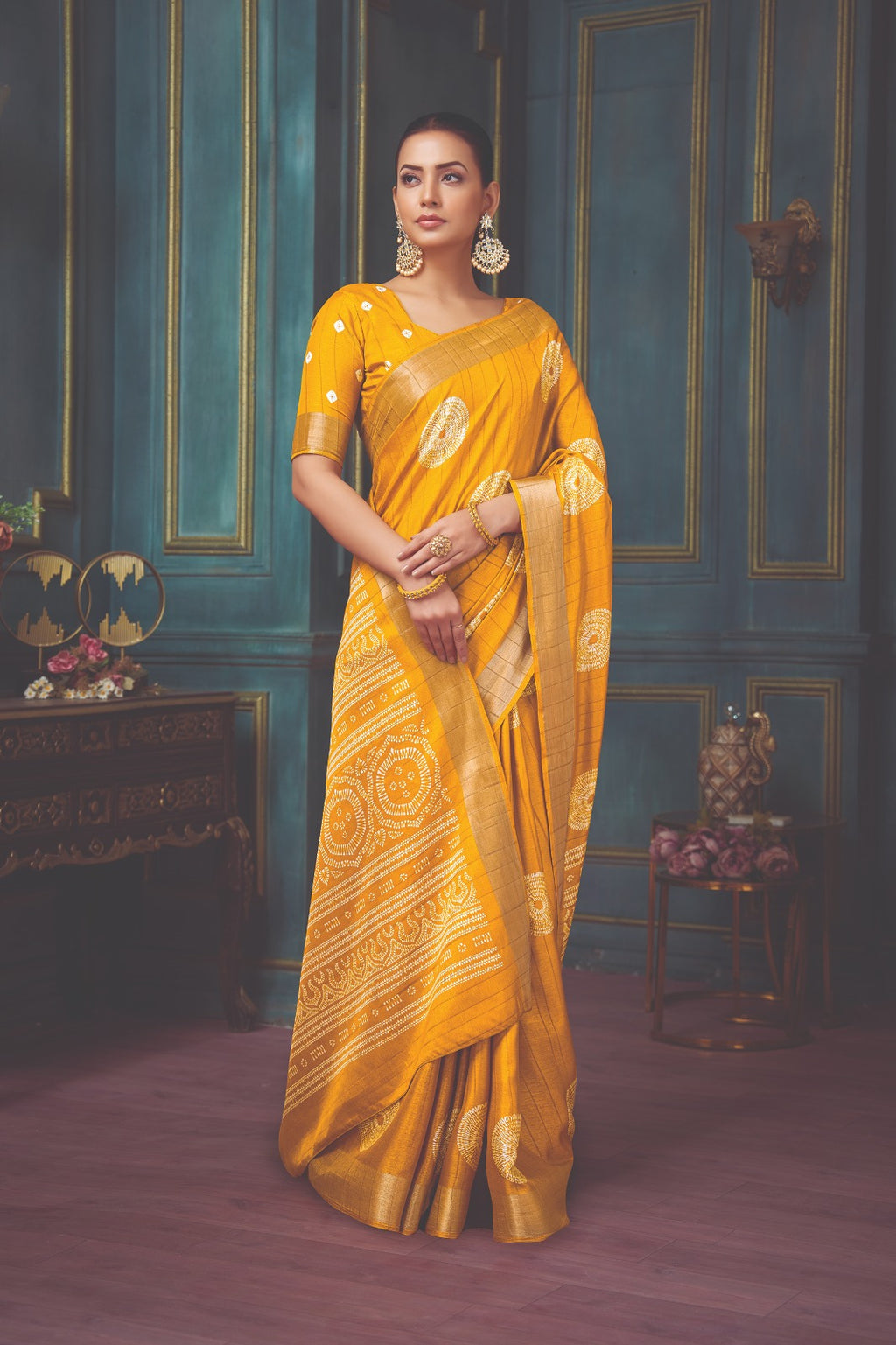 Sunshine Elegance Mustard Yellow Art Silk Saree