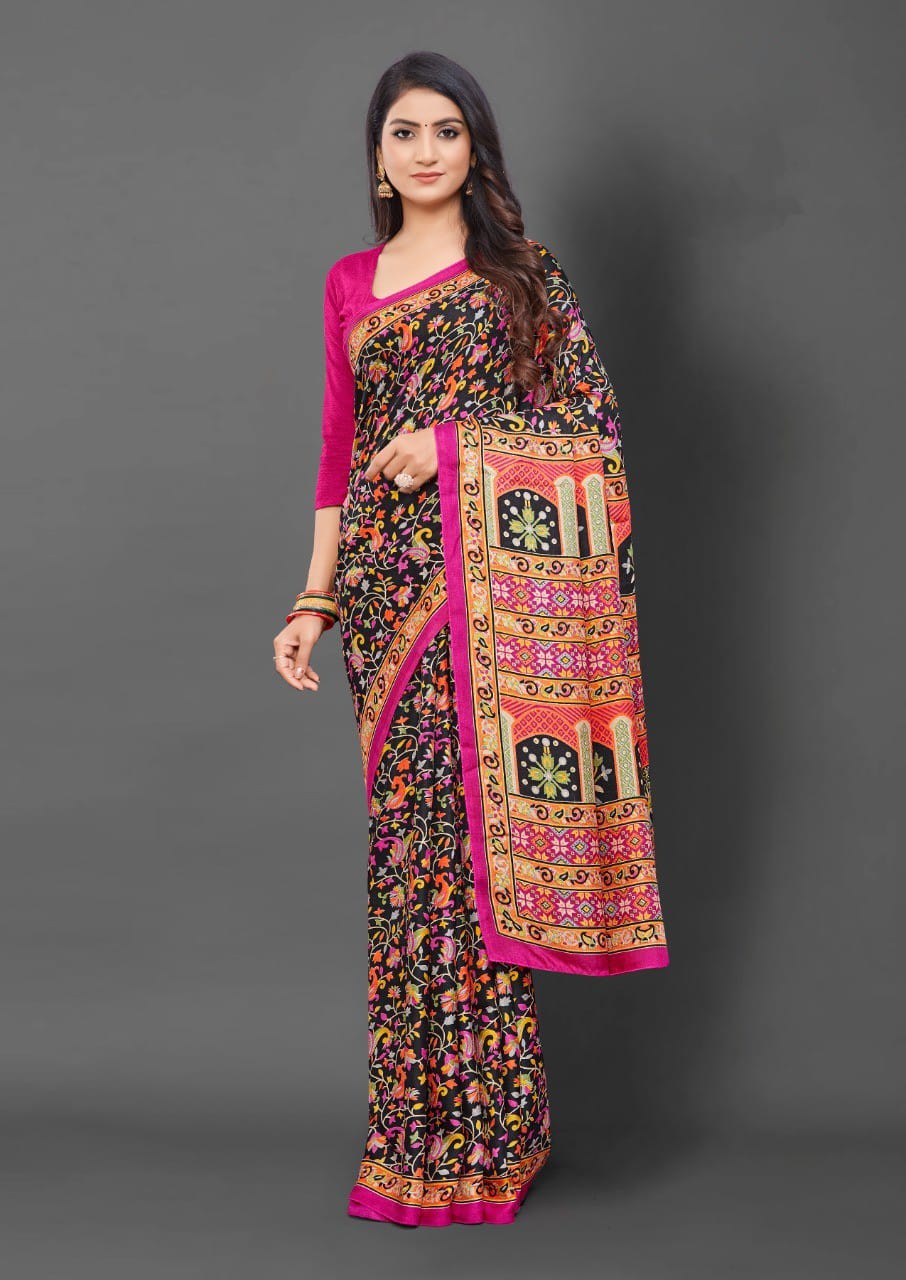 Multicolor Pashmina pink Silk Saree