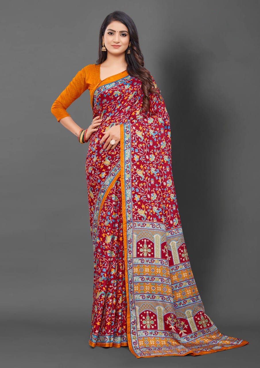 Red Pashmina Silk Saree