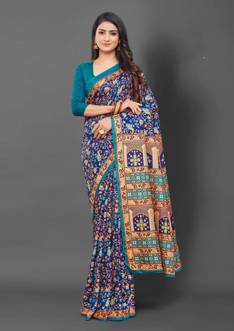 Blue Pashmina Silk Saree
