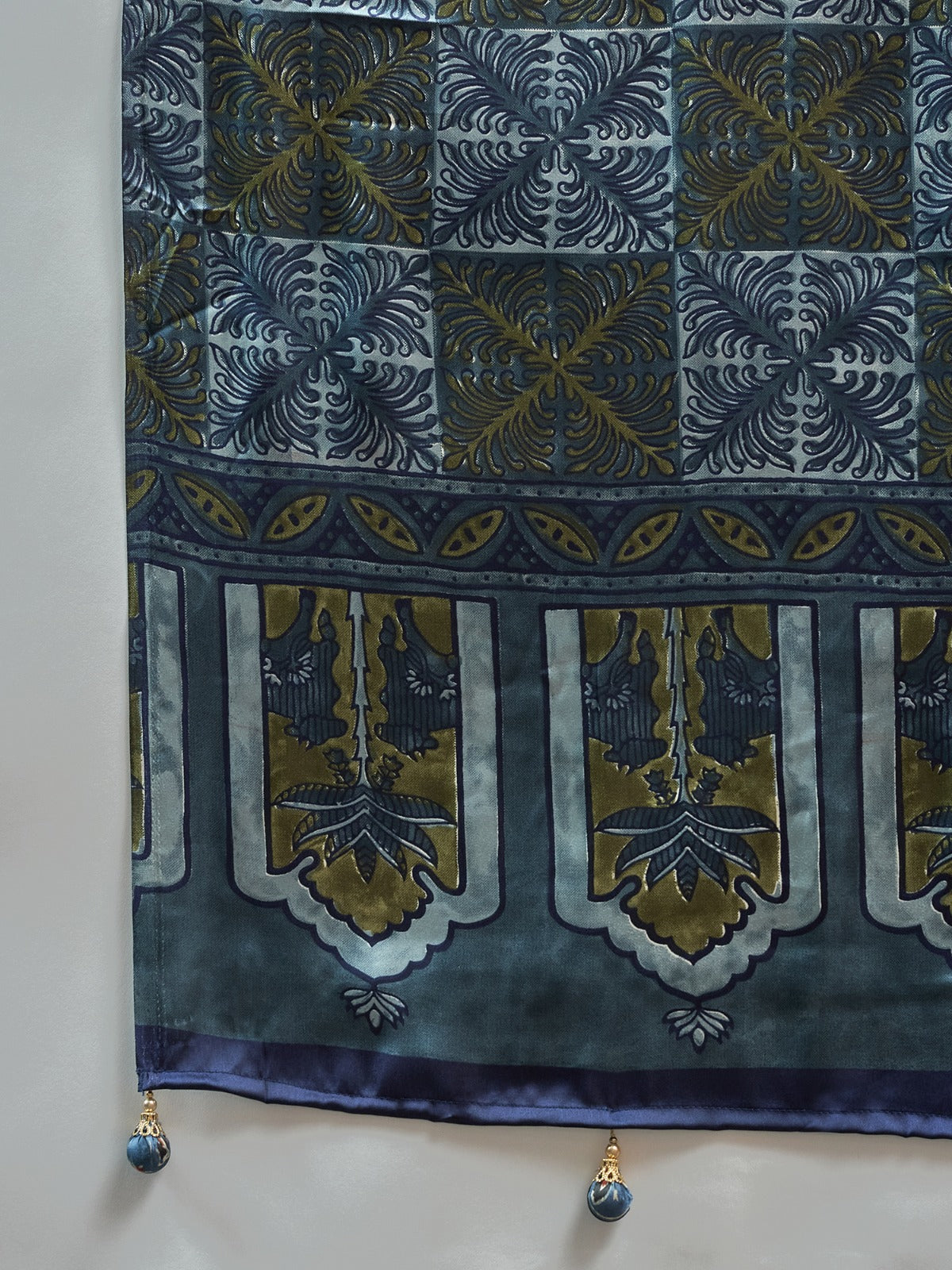 Teal Blue Animal Printed Crepe sik saree