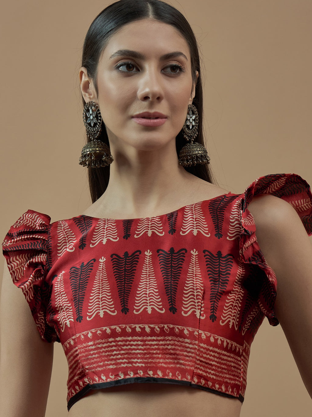 Red Self Crepe printed silk saree