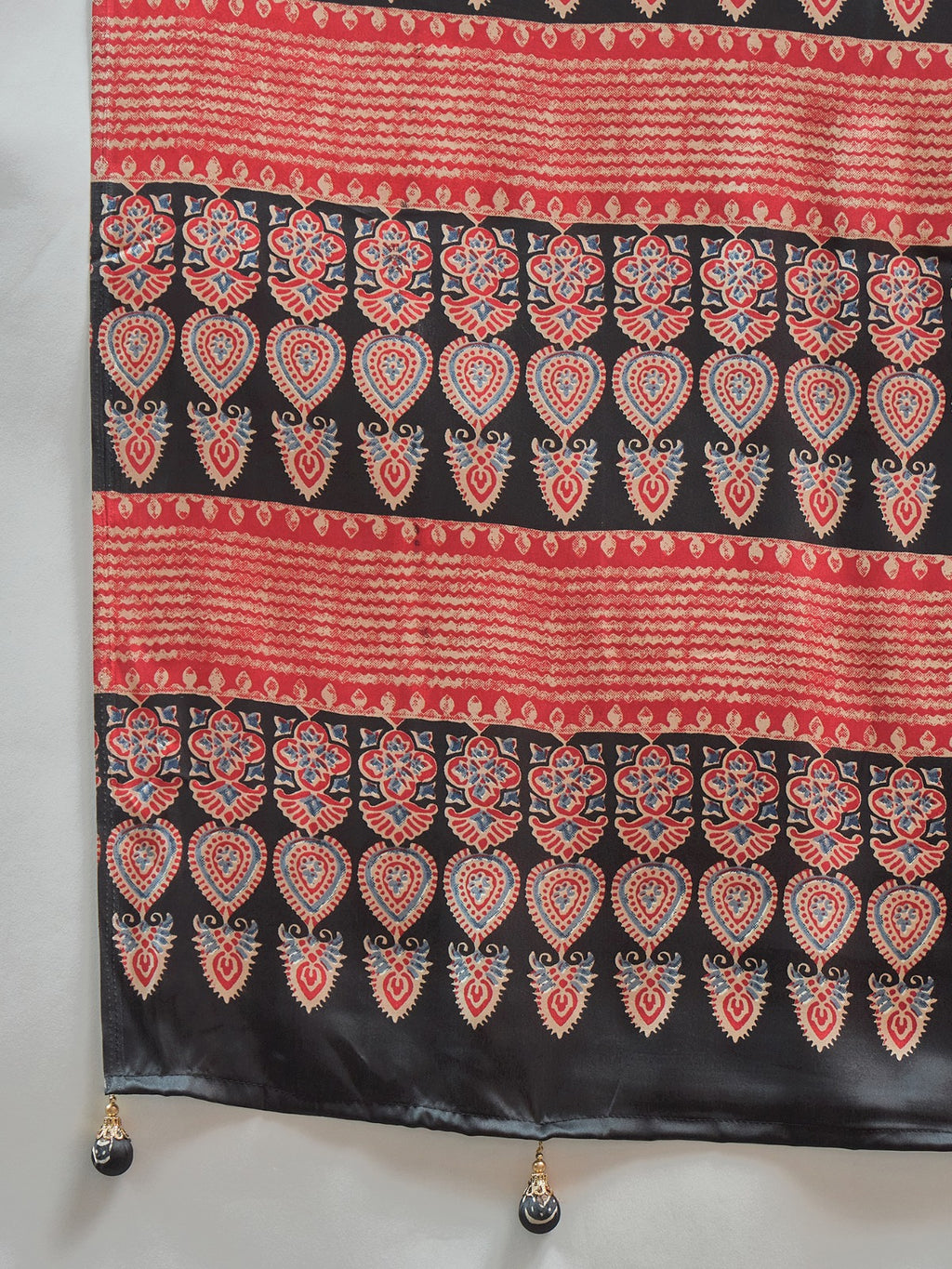 Red Self Crepe printed silk saree
