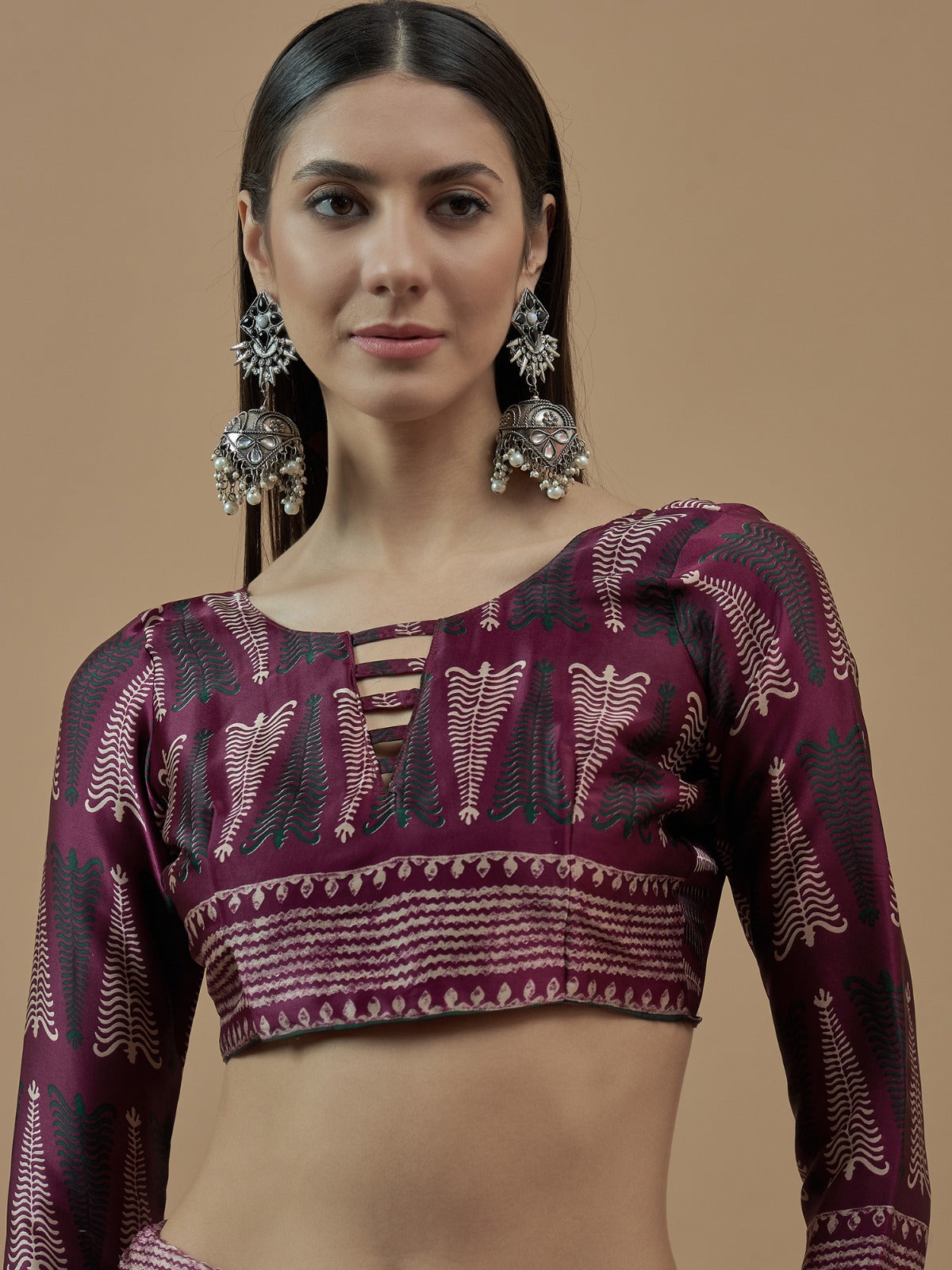 Magenta Crepe silk saree with unstitched blouse