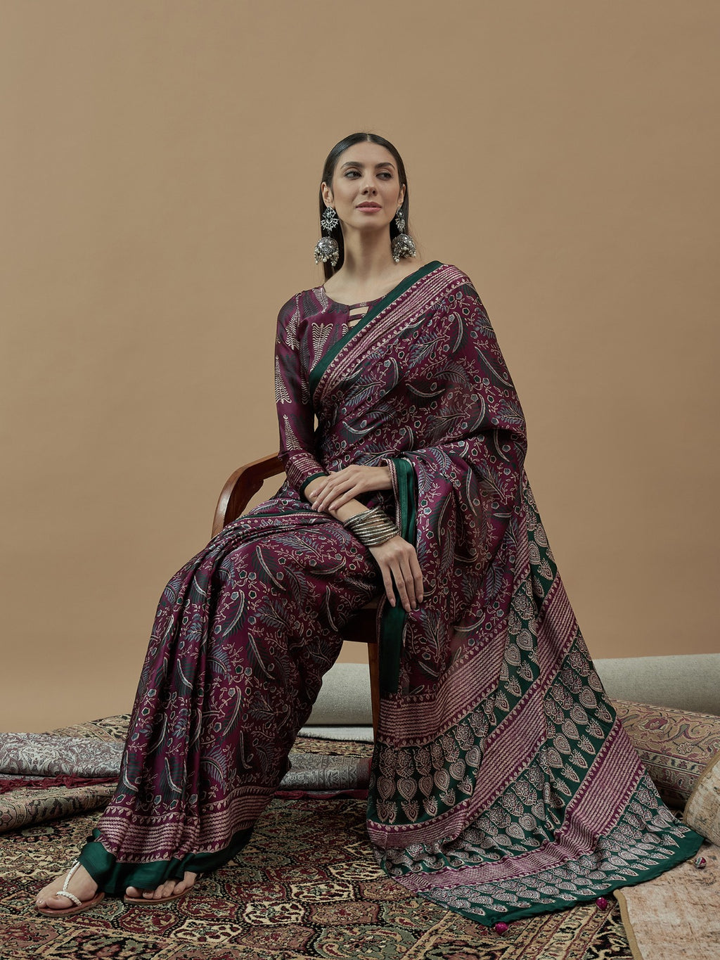 Magenta Crepe silk saree with unstitched blouse