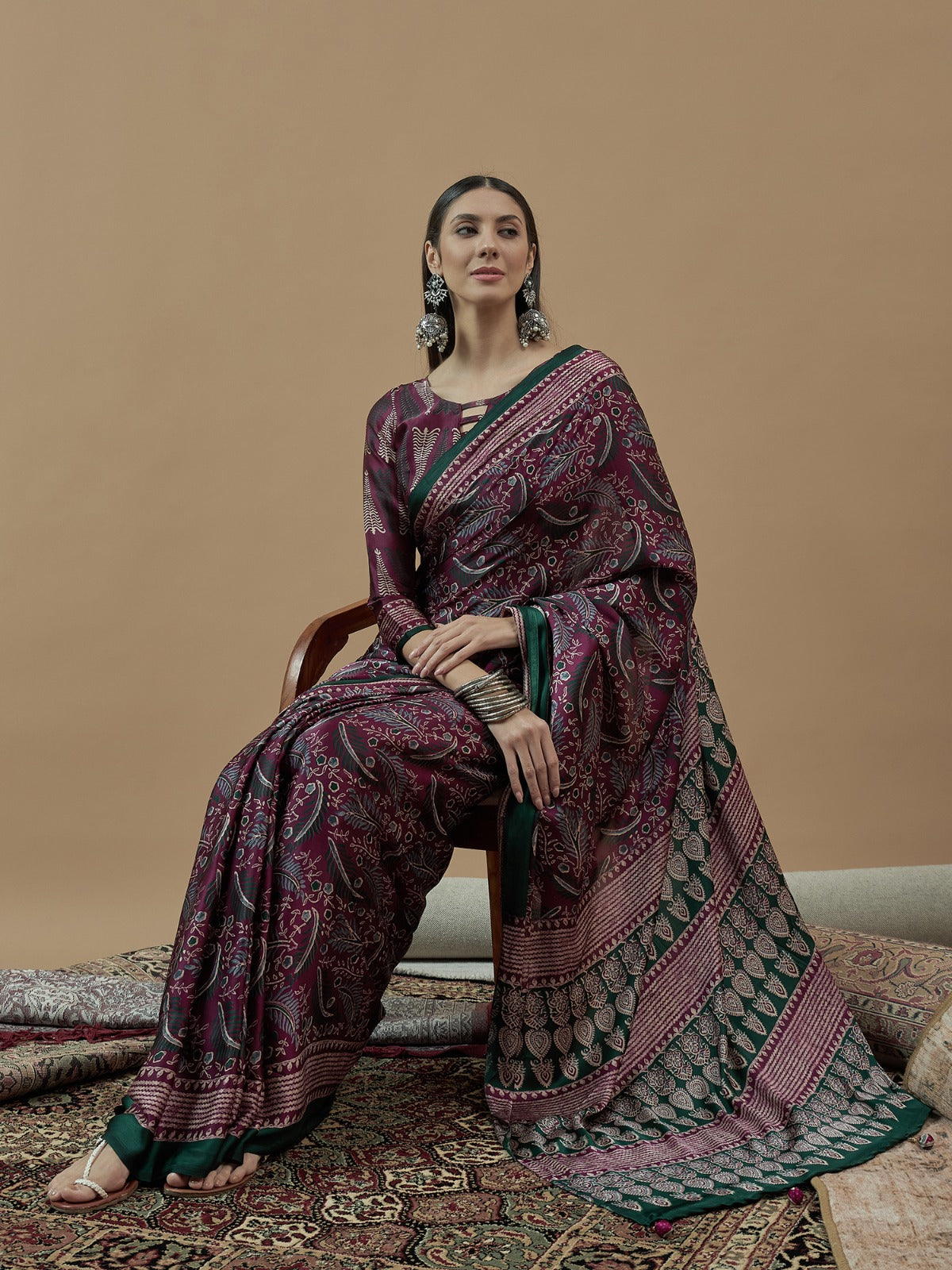 Magenta Crepe silk saree with unstitched blouse