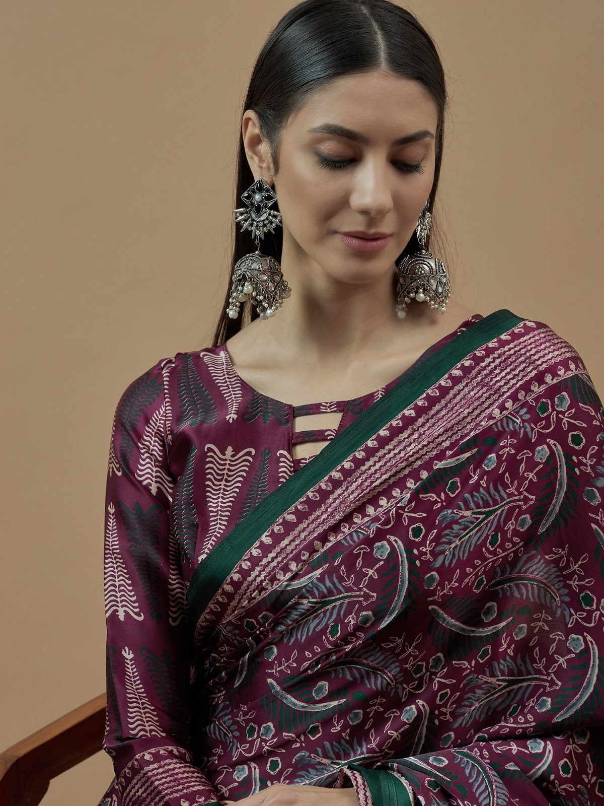 Magenta Crepe silk saree with unstitched blouse