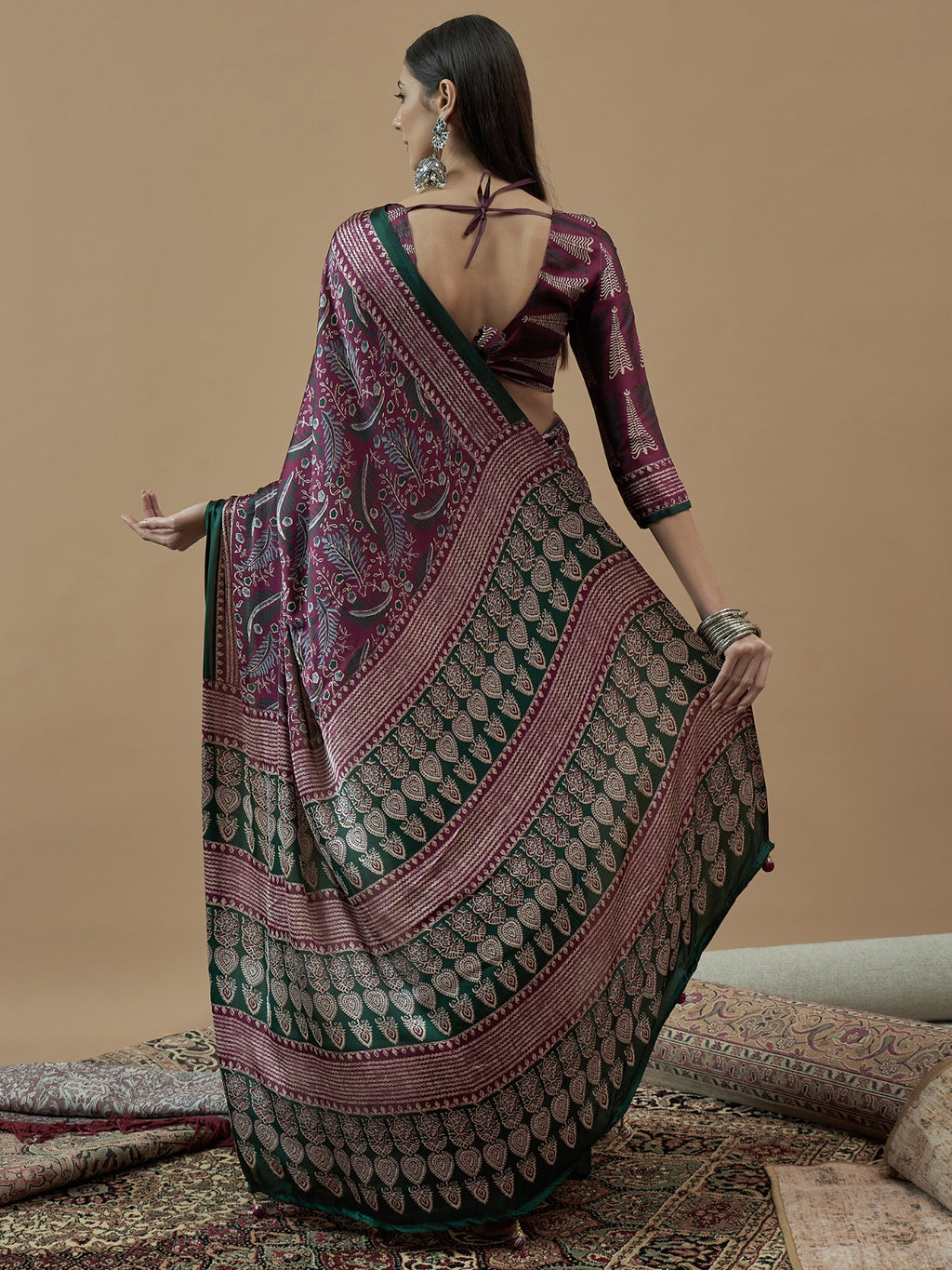 Magenta Crepe silk saree with unstitched blouse