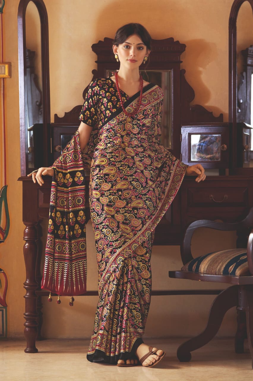 Ethnic Ajrakh Printed Modal Silk Saree