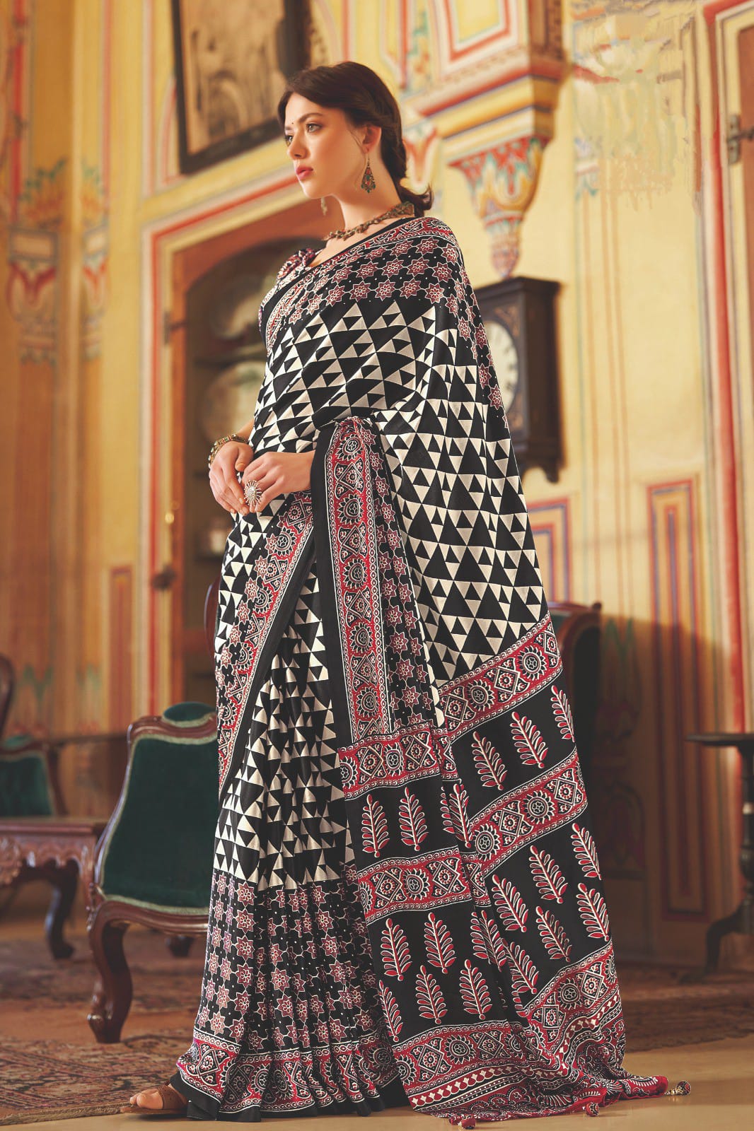 Modal silk Azrakh Printed Designer Saree