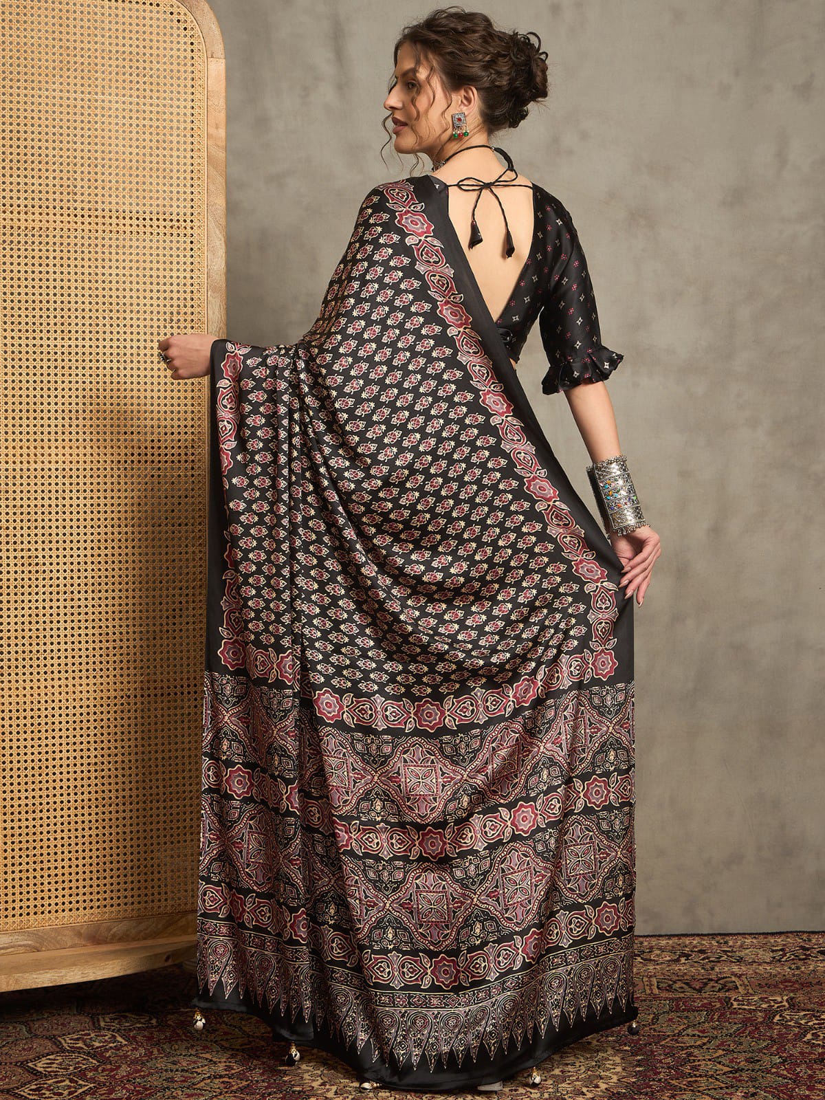 Black Ajrakh Modal Silk Sarree