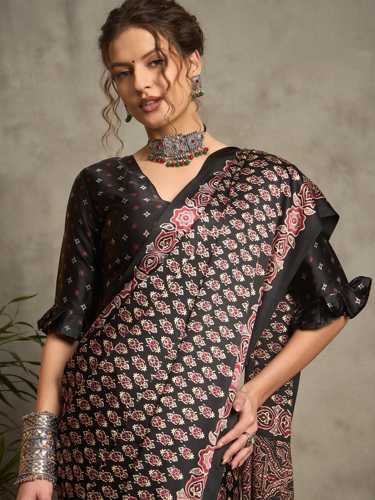 Black Ajrakh Modal Silk Sarree