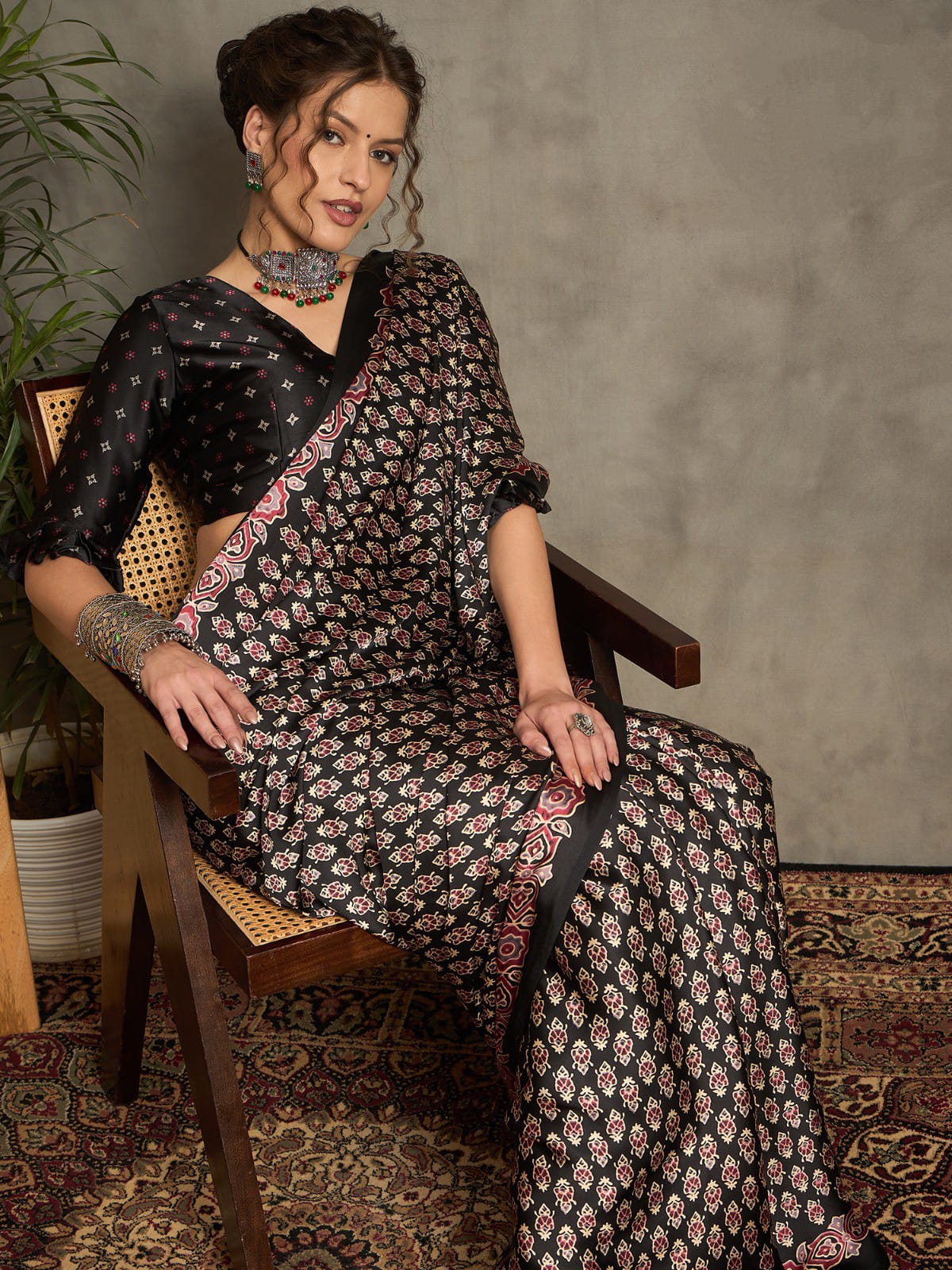 Black Ajrakh Modal Silk Sarree