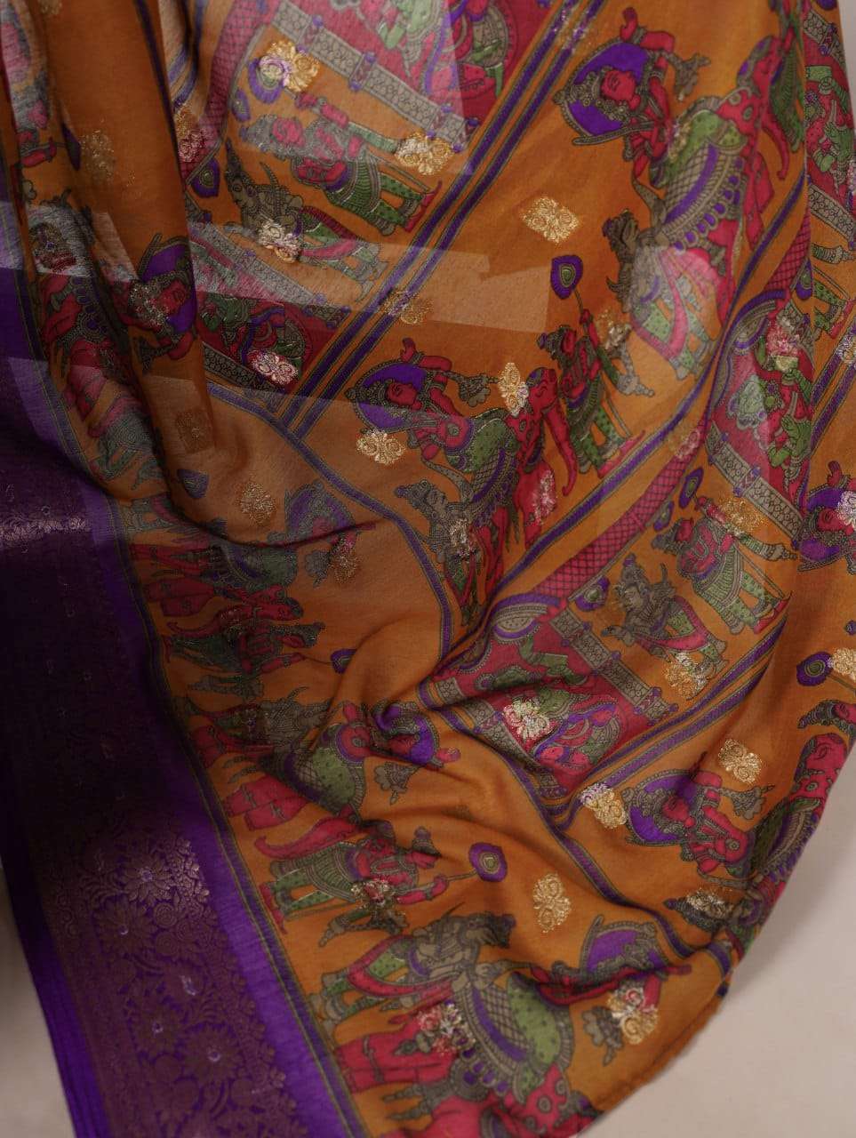 Mustard Yellow Kalamkari Print  Cotton Saree